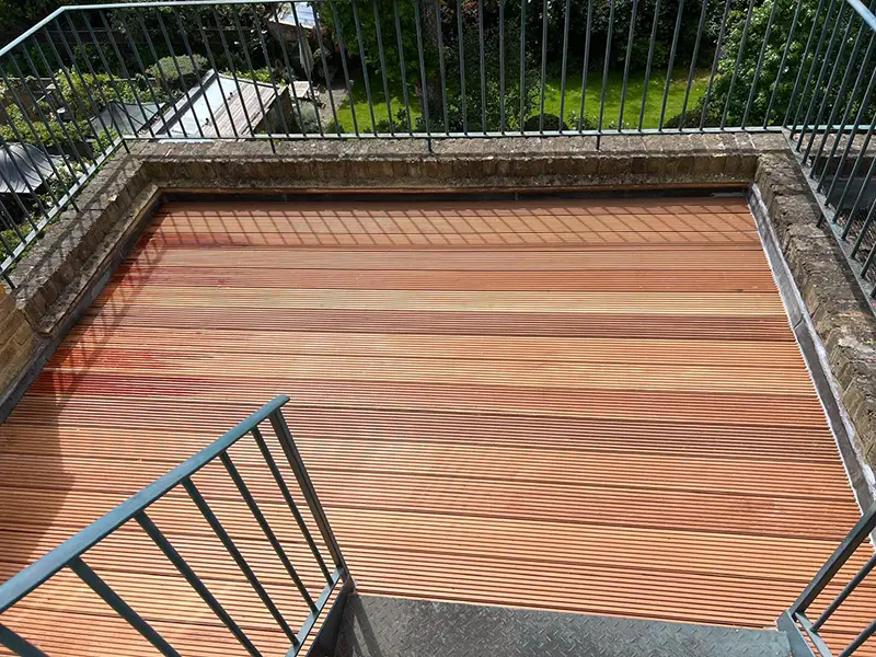 Rooftop decking installation in London with city views