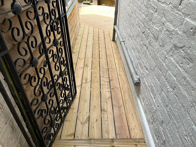 Timber decking installation in London — natural hardwood finish