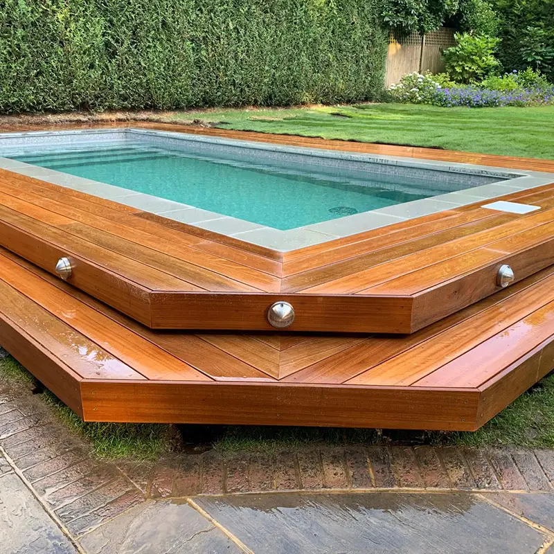 Garden pool with surrounding timber decking